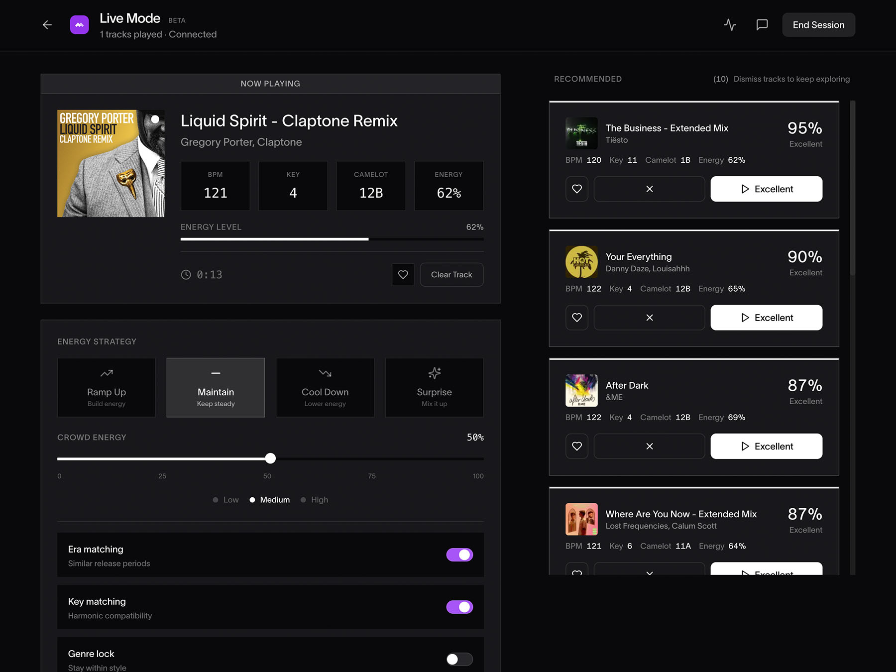 Live Mode — Real-Time DJ Track Suggestions | Mixgraph